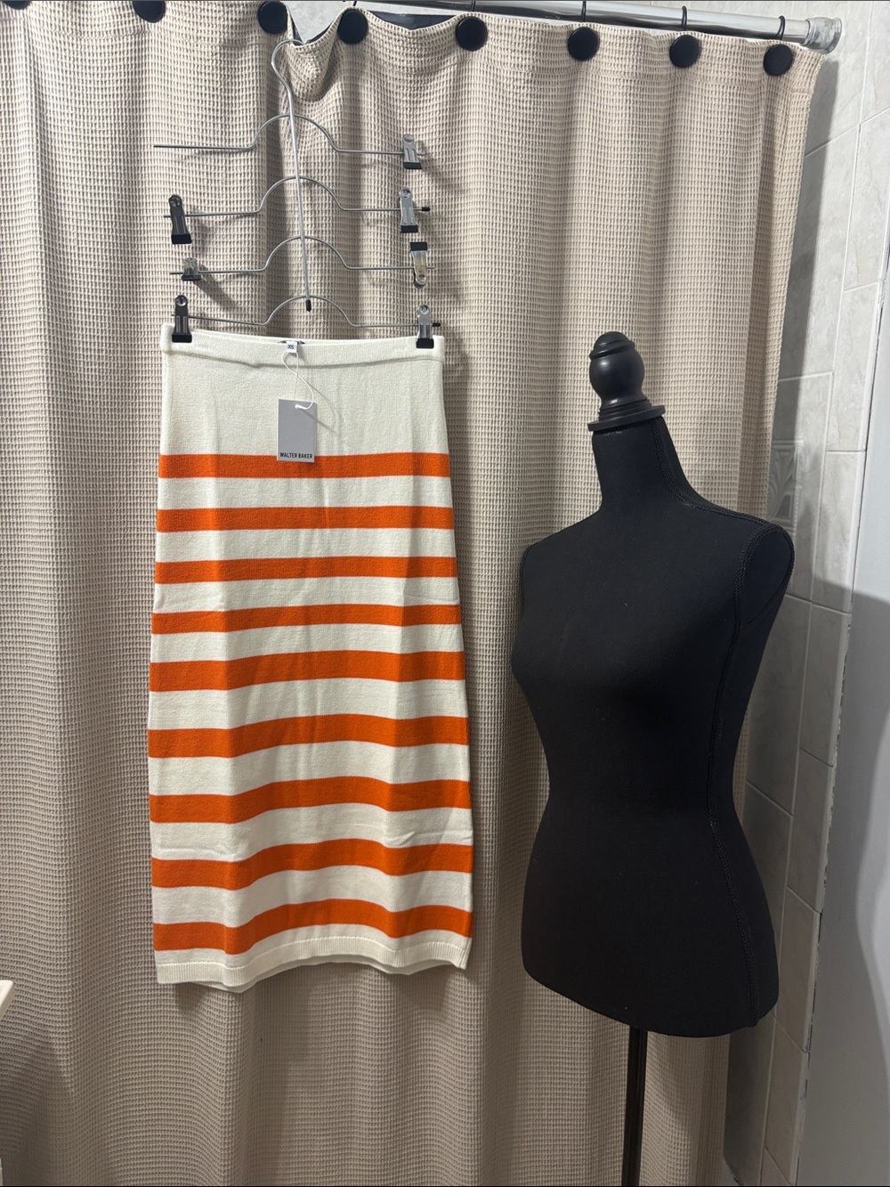 Walter Baker Orange and Cream Striped Midi Skirt nwt